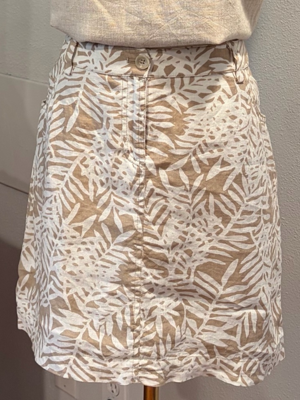 Boho Linen Mini Skirt, Palm Leaf Print, preppy skirt, beach skirt, classic style